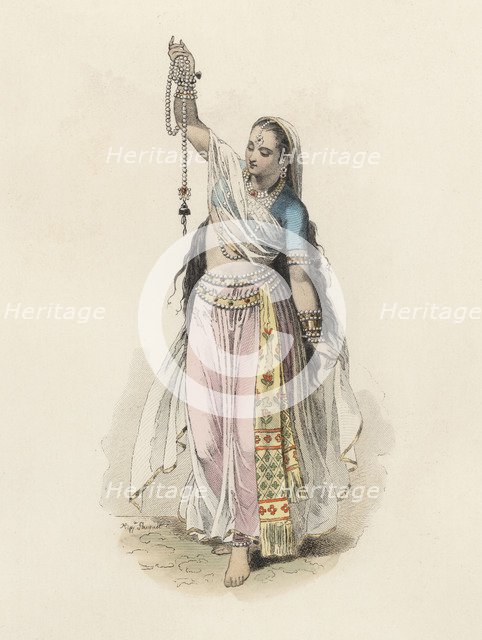 Hindustan woman in the modern age, color engraving 1870.