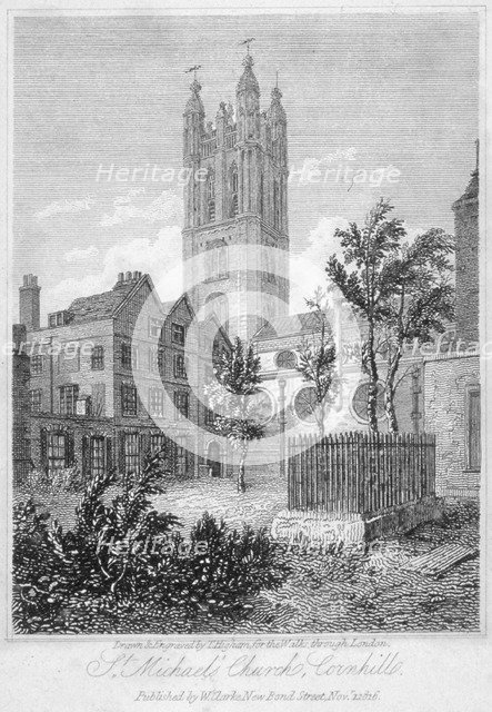 View from the south of Church of St Michael, Cornhill, City of London, 1816. Artist: Thomas Higham