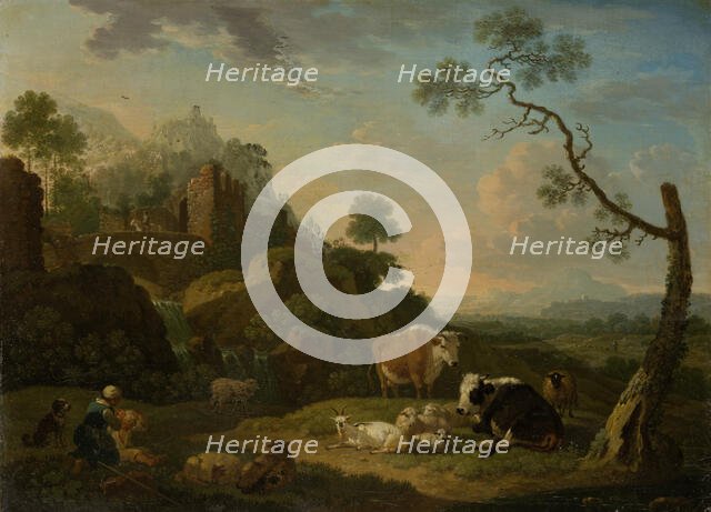 Landscape with a Herdswoman and Farm Animals, 1768. Creator: Friedrich Wilhelm Hirt.