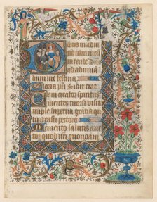 Manuscript from a book of hours with historized initial 'D', c.1400-c.1449. Creator: Anon.