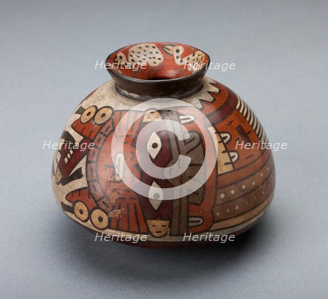 Jar Depicting a Costumed Ritual Performer Wearing Feline Mask, 180 B.C./A.D. 500. Creator: Unknown.