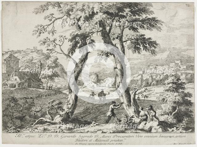 View of a Village with Figures in the Foreground, 1723. Creator: Marco Ricci (Italian, 1676-1729).