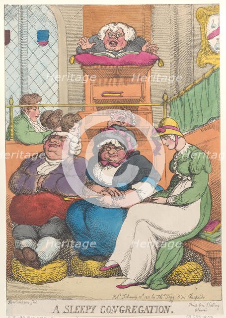 A Sleepy Congregation, February 12, 1811., February 12, 1811. Creator: Thomas Rowlandson.