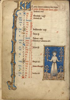 April Calendar Page; Picking Flowers; Psalter, mid-1200s. Creator: Unknown.