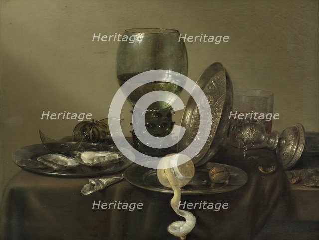 Still Life with Oysters, a Rummer, a Lemon and a Silver Bowl, 1634. Artist: Heda, Willem Claesz (1594-1680)