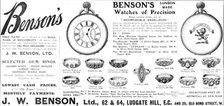 Benson's watches of precision, 1909. Creator: Unknown.