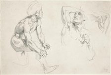 Male Nude Posing for Figures in the "Frise de la Guerre", c. 1835. Creator: Eugene Delacroix.