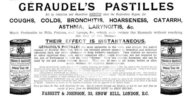 Advertisement for Géraudel's Pastilles, 1895. Creator: Unknown.