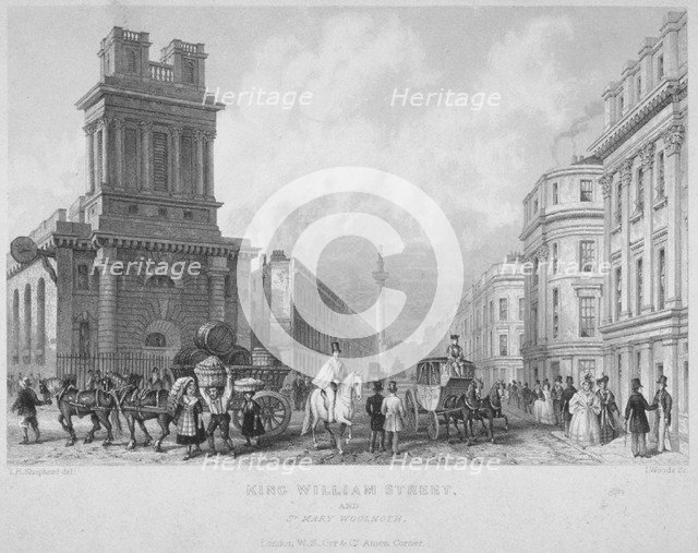 Church of St Mary Woolnoth, City of London, 1840. Artist: John Woods