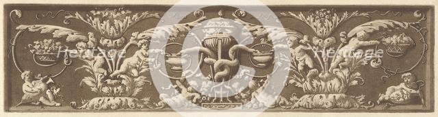 Ornamental frieze with putti and intertwined snakes, from Recueil de Différentes Compositi..., 1784. Creator: Jean Jacques Lagrenee.