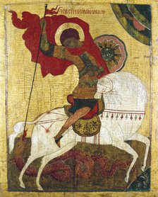 'St George Killing the Dragon', Russian icon. Artist: Unknown
