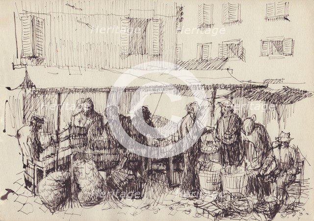 Market scene, Italy, c1950. Creator: Shirley Markham.