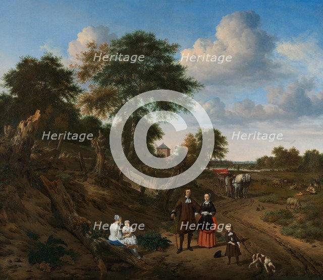 Portrait of a Couple with two Children and a Nursemaid in a Landscape, 1667. Artist: Velde, Adriaen, van de (1636-1672)