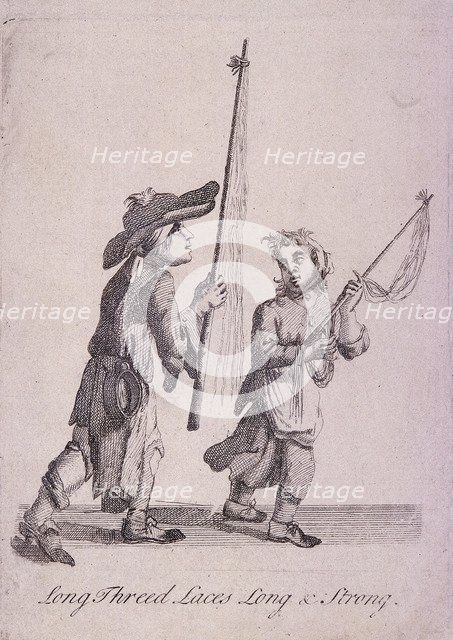 'Long Threed Laces Long & Strong', Cries of London, c1688. Artist: Anon