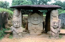 Archaeological park of San Agustín in Huila, Colombia. Table A, set of 3 figures, in the middle t…