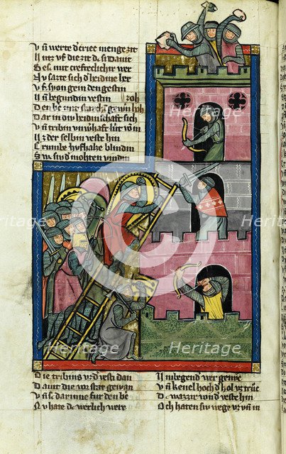Taking a Castle in Jerusalem (From the Chronicle of the World (Weltchronik) by Rudolf von Ems). Artist: Master of the Chronicle of the World (Weltchronik) (active ca 1300)