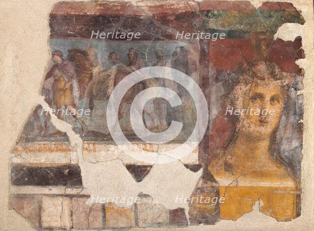 Female herm and fragment with Iliad scene, 1st century. Creator: Roman-Pompeian wall painting.