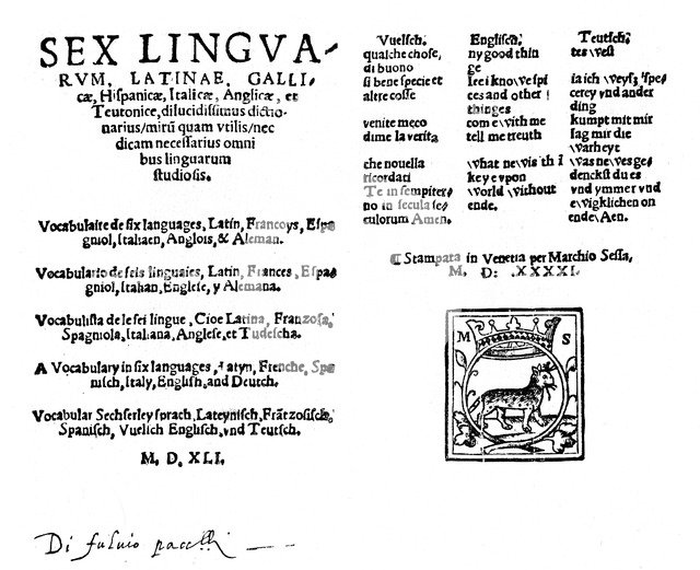 Hexaglot traveller's dictionary, 1541, (1901). Artist: Melchiorre Sessa