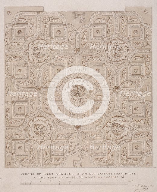 Ceiling of guest chamber in a house on Whitecross Street, London, 1871. Artist: Charles James Richardson