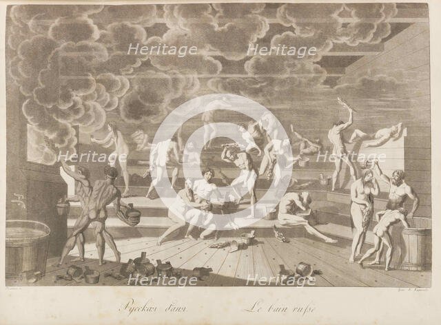 A Russian bathhouse. Les peuples de la Russie ou description des moeurs by Charles de..., 1811-1812. Creator: Korneev (Karneev), Yemelyan Mikhaylovich (ca 1780-after 1839).