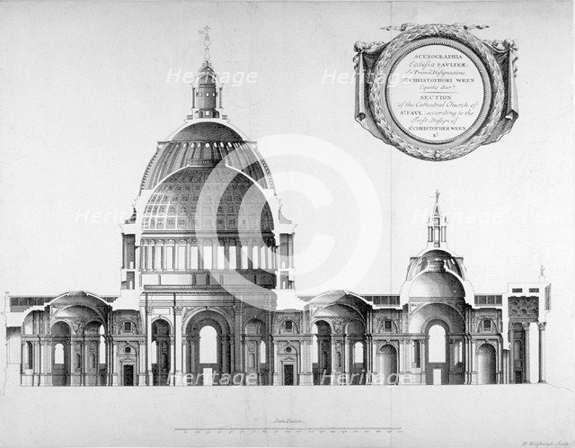 Longtitudinal section through St Paul's Cathedral, City of London, 1700.                             Artist: Anon