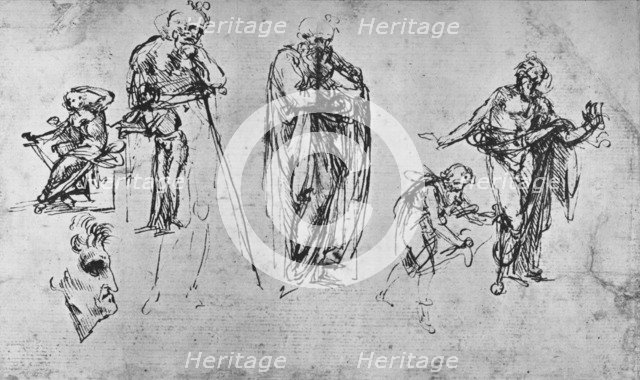 'Studies of Single Figures and of a Profile', c1480 (1945). Artist: Leonardo da Vinci.