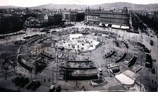 View of the Catalonia Square in Barcelona with the new order and works in the center of the squar…