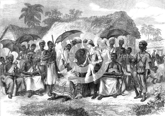 The Ashantee War: a conference with a native king, from a sketch by our special artist, 1874. Creator: Unknown.