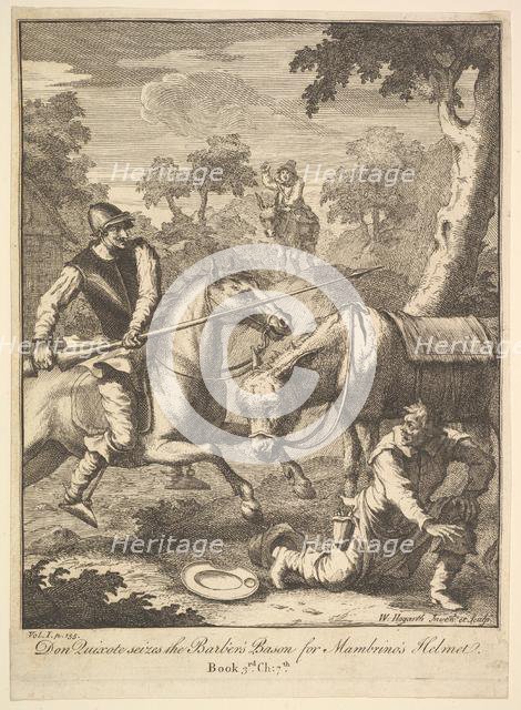 The Adventure of Mambrino's Helmet (Six Illustrations for Don Quixote), 1756 or after. Creator: William Hogarth.