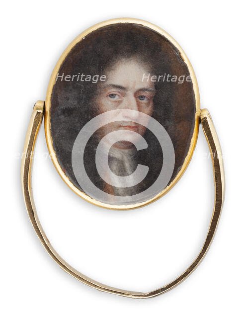 Two portraits of men mounted on signet ring, 1667-1717. Creator: Elias Brenner.