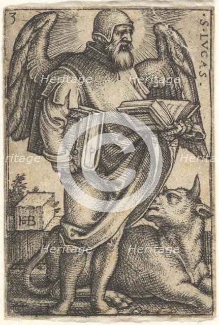 Plate 3: Saint Luke with his head turned in profile to the right, a book in each hand, a b..., 1541. Creator: Sebald Beham.