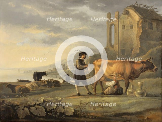 Landscape with Maid Milking a Cow, c1655. Creator: Aelbert Cuyp.