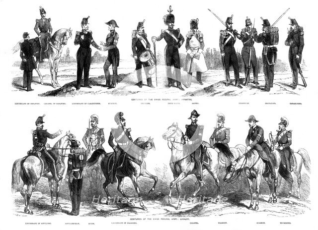 Costumes of the Swiss Federal Army, 1857. Artist: Unknown