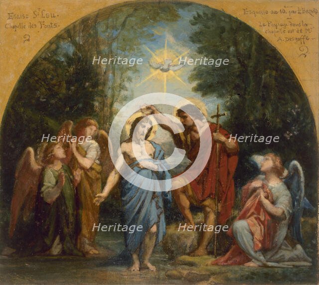 Esquisse pour l'église de Saint-Leu-Saint-Gilles : Le Baptême du Christ, c.1869. Creator: Jean Louis Bezard.
