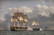 Two Russian Ships of the Line Saluting, 1827. Creator: CW Eckersberg.