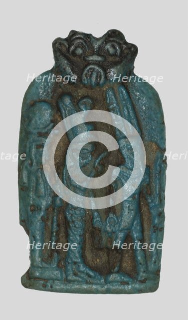 Amulet of the Theban Triad, Amun, Mut, and Khonsu, Egypt, Late Period, Dynasty 26-31 (664-332 BCE). Creator: Unknown.