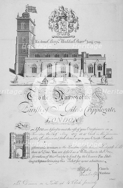 Church of St Giles without Cripplegate, City of London, 1827. Artist: John Sturt