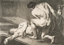 An "Académie": One Man Lifting the Legs of Another Man, 1742-43. Creator: Carle van Loo.