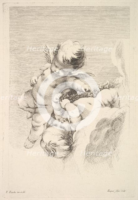 Two Cupids, One Holding a Wreath, mid to late 18th century. Creator: Jacques Gabriel Huquier.