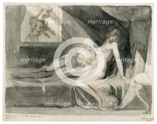 Alp leaves the bed chamber of two sleeping women, 1810. Creator: Füssli (Fuseli), Johann Heinrich (1741-1825).