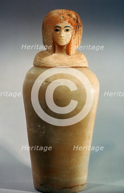 Ancient Egyptian canopic jar with a lid in the shape of a royal woman's head, c1344-1336 BC. Artist: Unknown