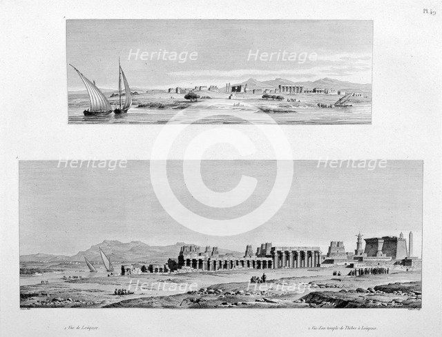 View of Luxor, and the Temple of Thebes at Luxor, Egypt, c1808. Artist: Unknown