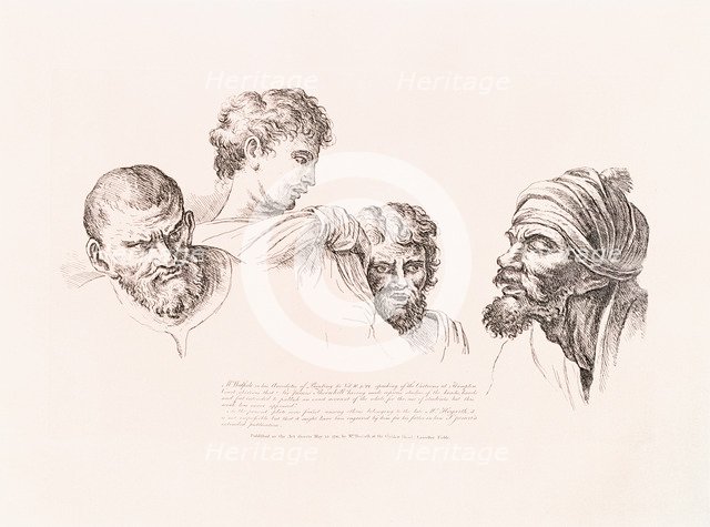 Four heads copied from the Raphael Cartoons at Hampton Court, (c1715-c1730?). Artist: William Hogarth
