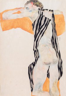 Reclining Nude Girl in Striped Smock, 1911. Creator: Schiele, Egon (1890-1918).
