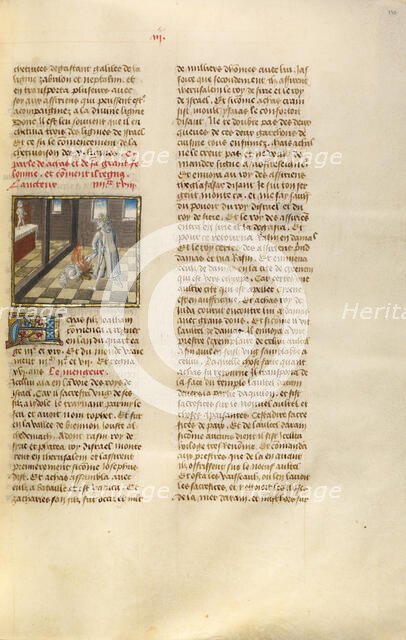 Achaz Burning the Image of Moloch; Miroir Historial, about 1475. Creator: Unknown.