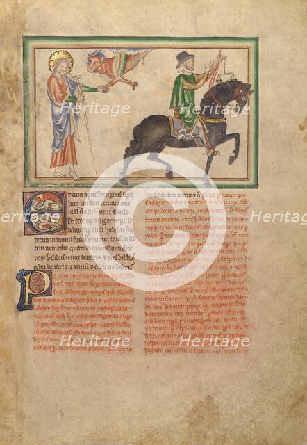 The Opening of the Third Seal: The Third Horseman; Dyson Perrins Apocalypse, about 1255-1260. Creator: Unknown.