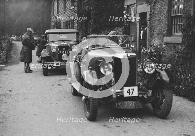 MG 18/80 of CF Dobson and Ford Model A of EAL Midgley at the MCC Sporting Trial, 1930. Artist: Bill Brunell.