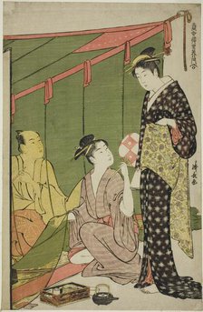 Mosquito Net, from the series "A Collection of Contemporary Beauties of the Pleasure..., c. 1784. Creator: Torii Kiyonaga.