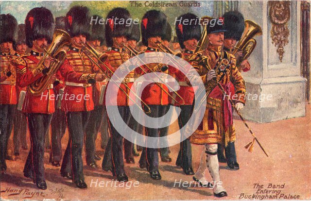 The Coldstream Guards - The Band entering Buckingham Palace, c1930. Creator: Harry Payne.