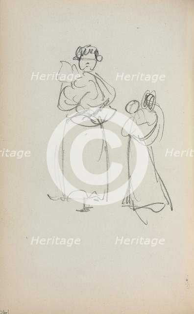 Italian Sketchbook: Two Standing Women holding Infants (page 140), 1898-1899. Creator: Maurice Prendergast (American, 1858-1924).